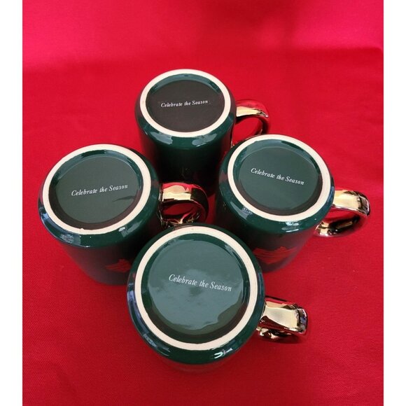 Vintage Christmas Mugs Celebrate the Season Gold Decal Green Set of Four - Picture 12 of 12